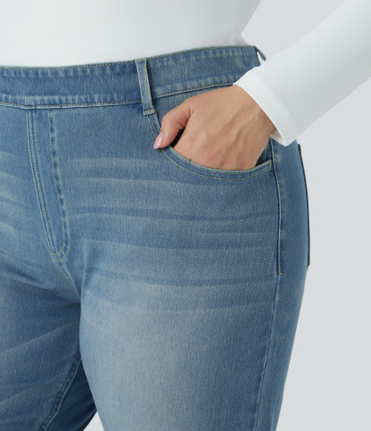 FlexHigh Waisted Pockets Straight Leg Washed Casual Plus Size Jeans