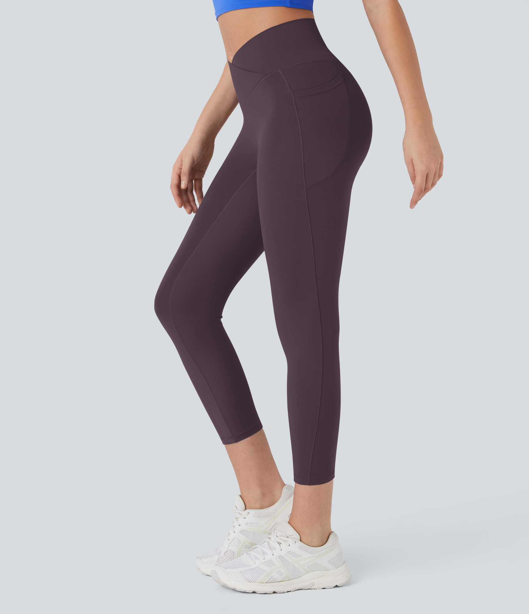 SoftlyZeroHigh Waisted Crossover Pocket Capri Yoga Leggings-UPF50+