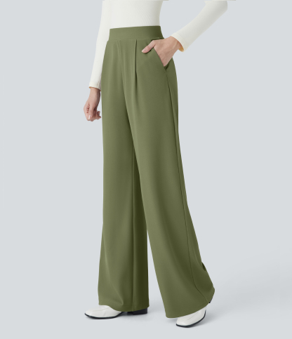 FlexHigh Waisted Body Sculpt Waist-Slimming Pocket Wide Leg Micro Waffle Work Pants