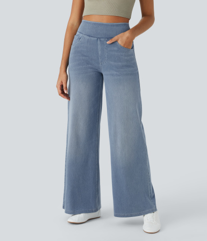 FlexHigh Waisted Pockets Baggy Wide Leg Washed Casual Jeans