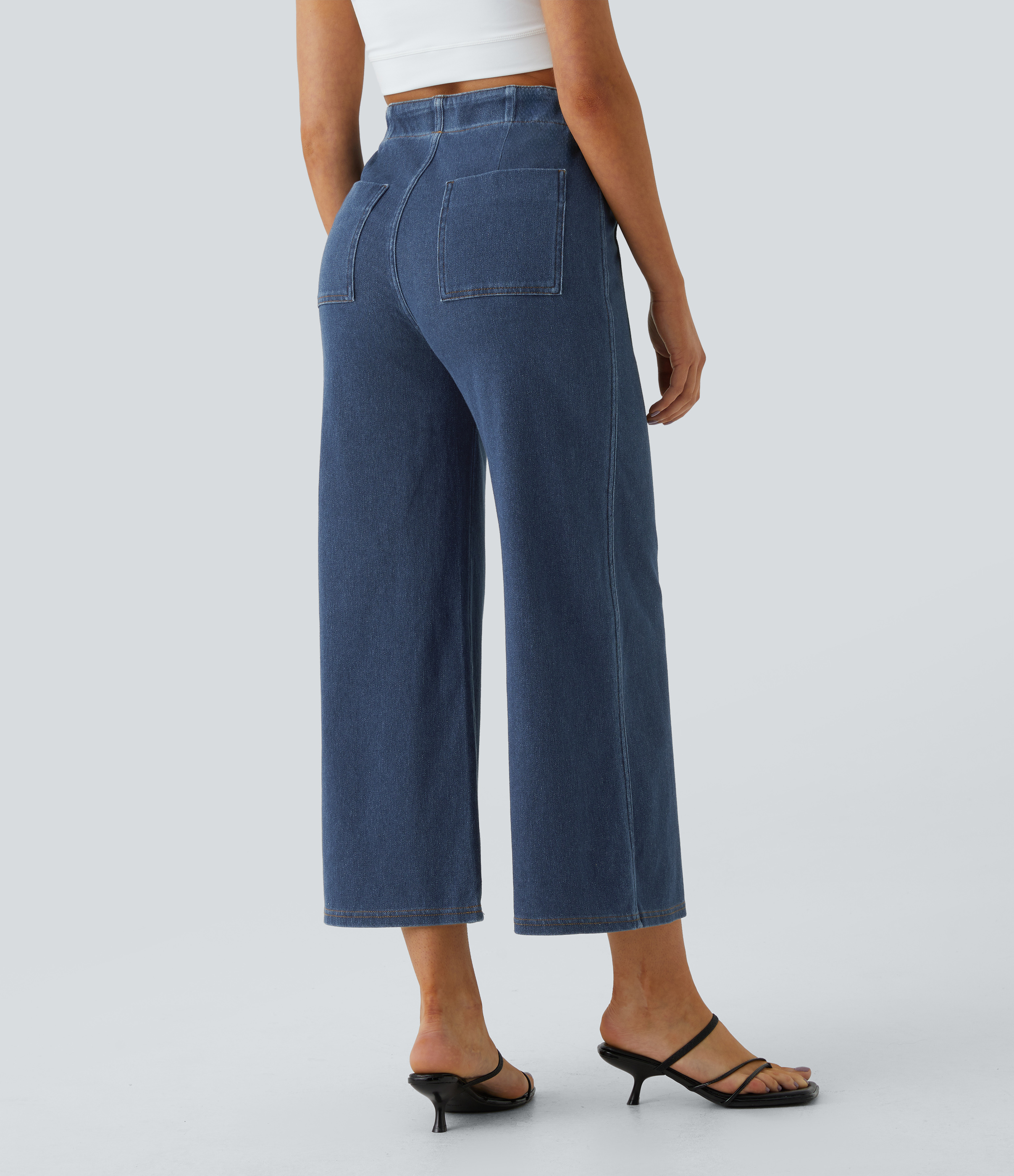 FlexHigh Waisted Pockets Washed Casual Wide Leg Jeans