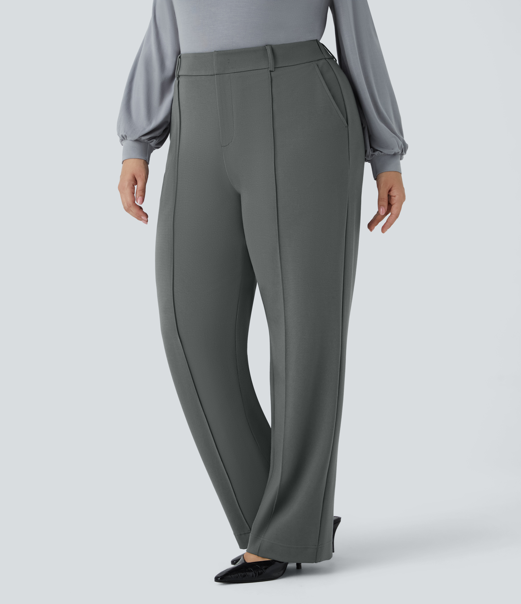 FlexHigh Waisted Zipper Pocket Straight Leg Plus Size Work Pants