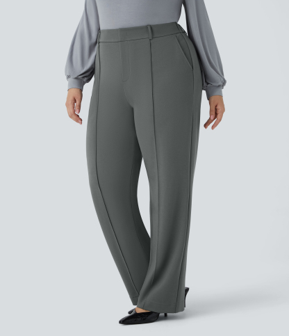 FlexHigh Waisted Zipper Pocket Straight Leg Plus Size Work Pants