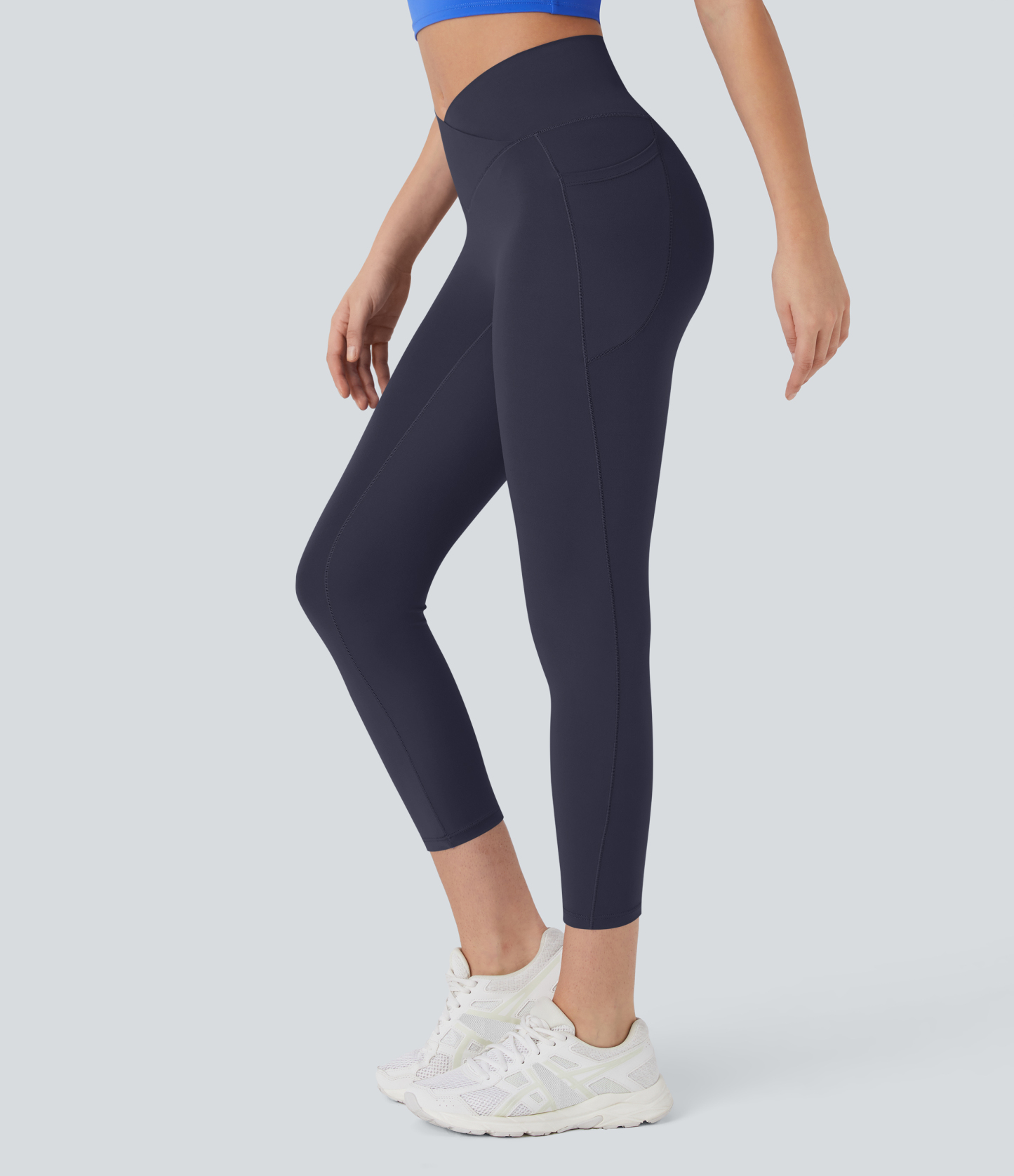 SoftlyZeroHigh Waisted Crossover Pocket Capri Yoga Leggings-UPF50+