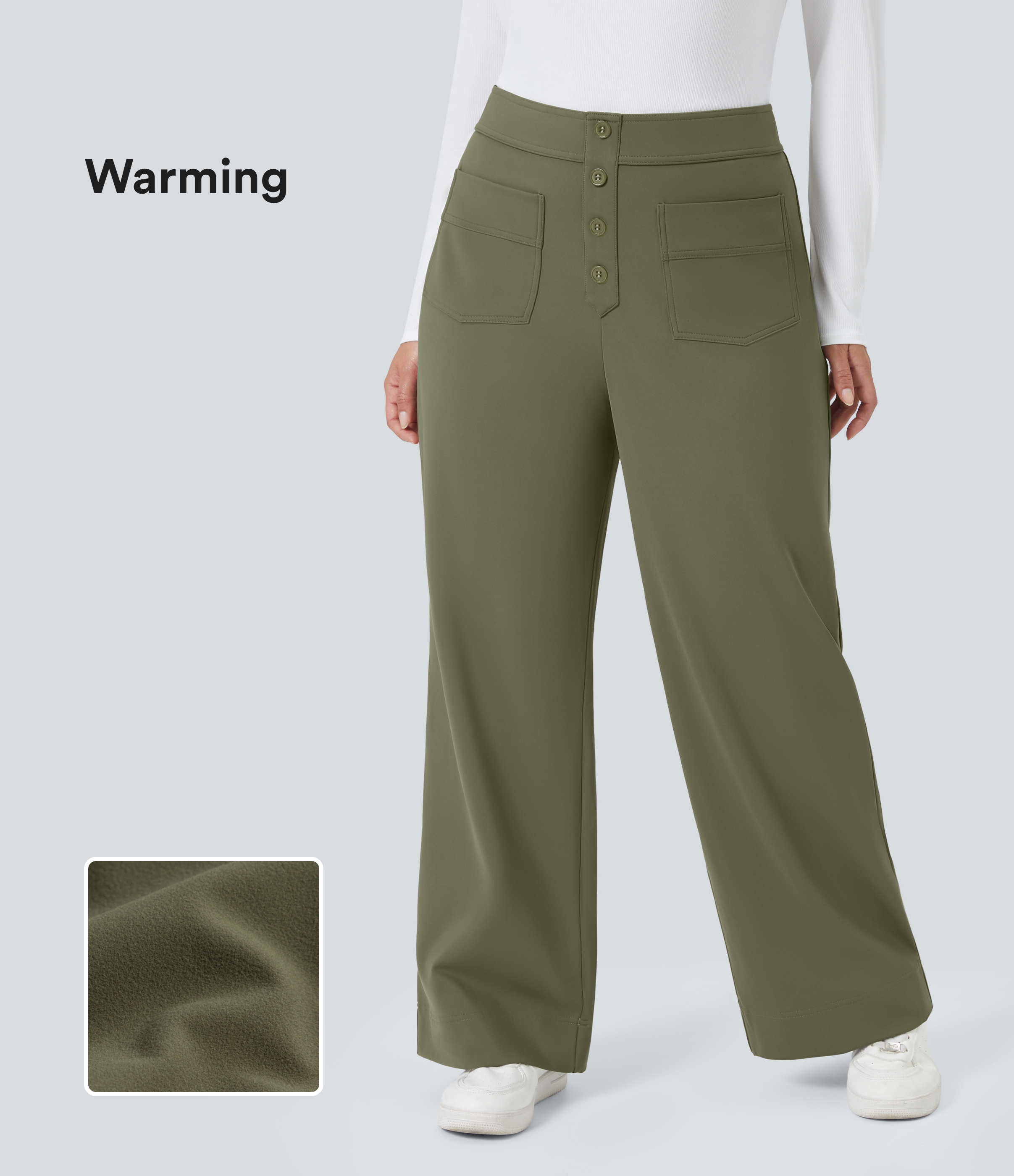 SoftlyZeroPlush Thermal High Waisted Pockets Straight Leg Casual Plus Size Pants