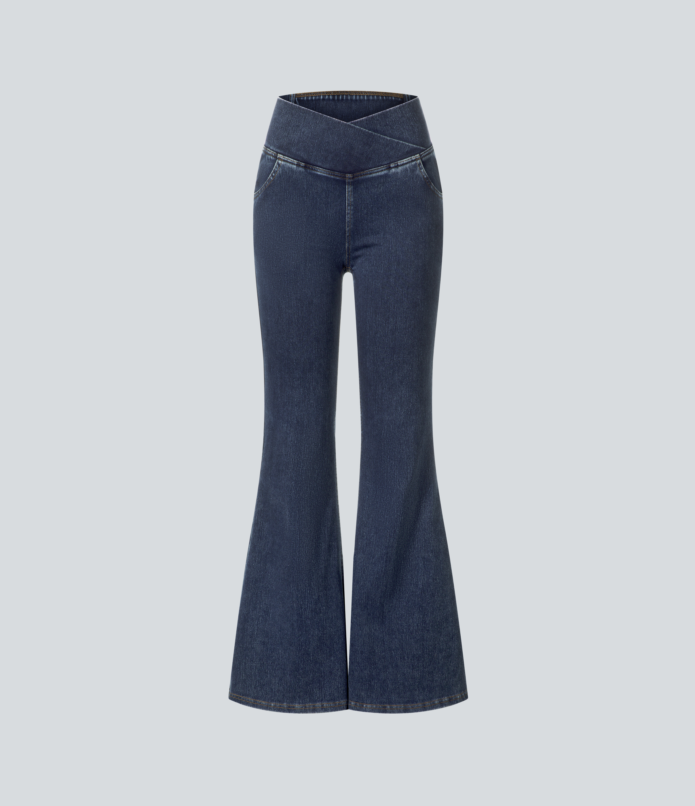 FlexHigh Waisted Crossover Pocket Washed Casual Jeans