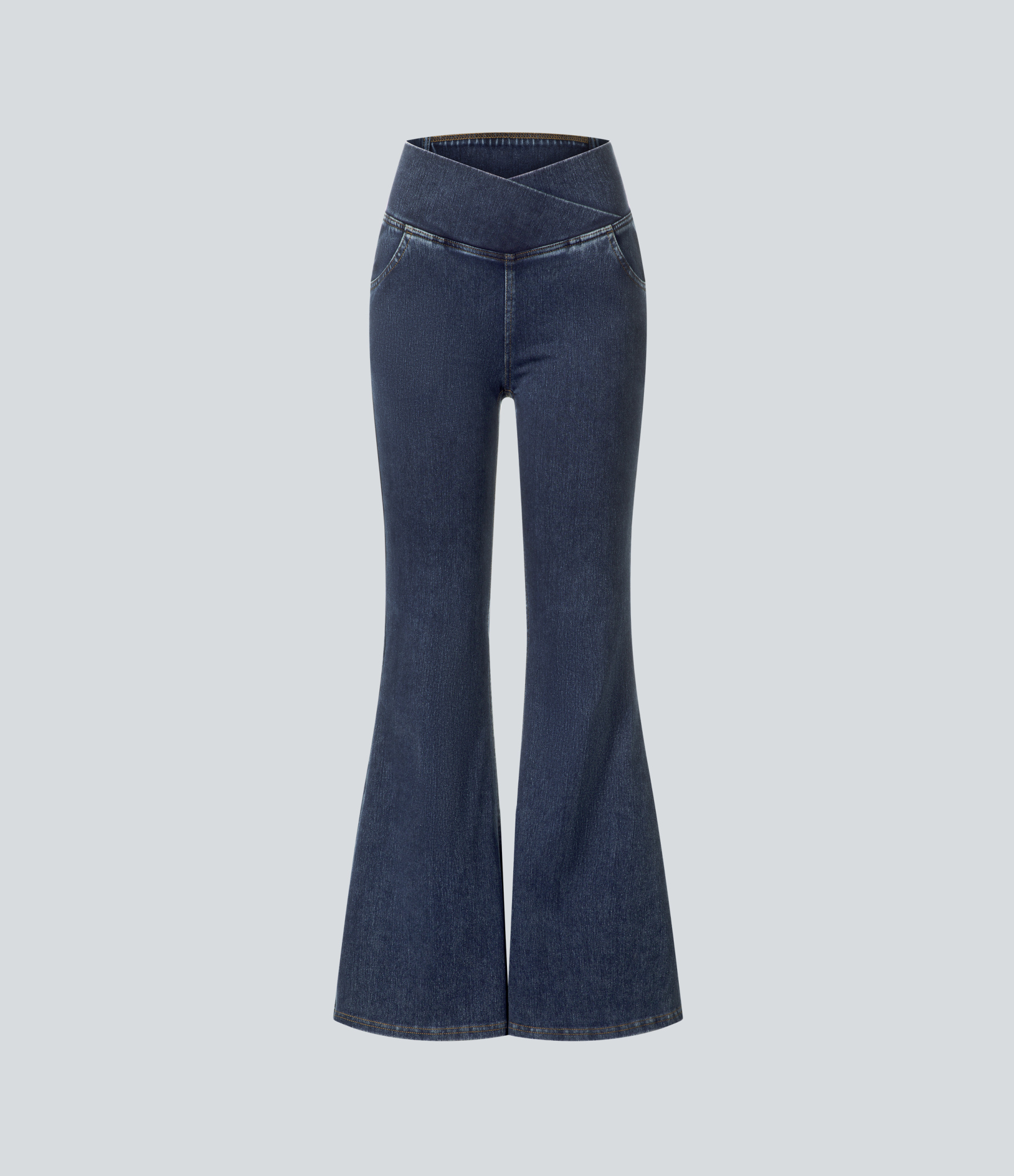 FlexHigh Waisted Crossover Pocket Washed Casual Jeans