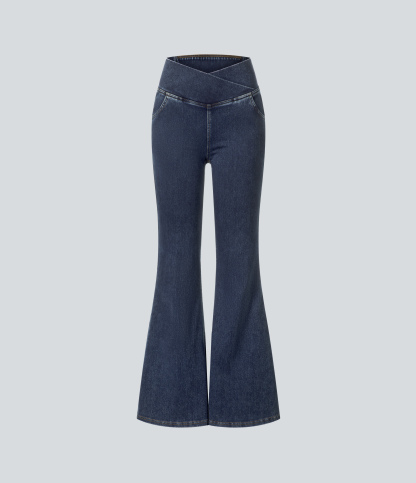 FlexHigh Waisted Crossover Pocket Washed Casual Jeans