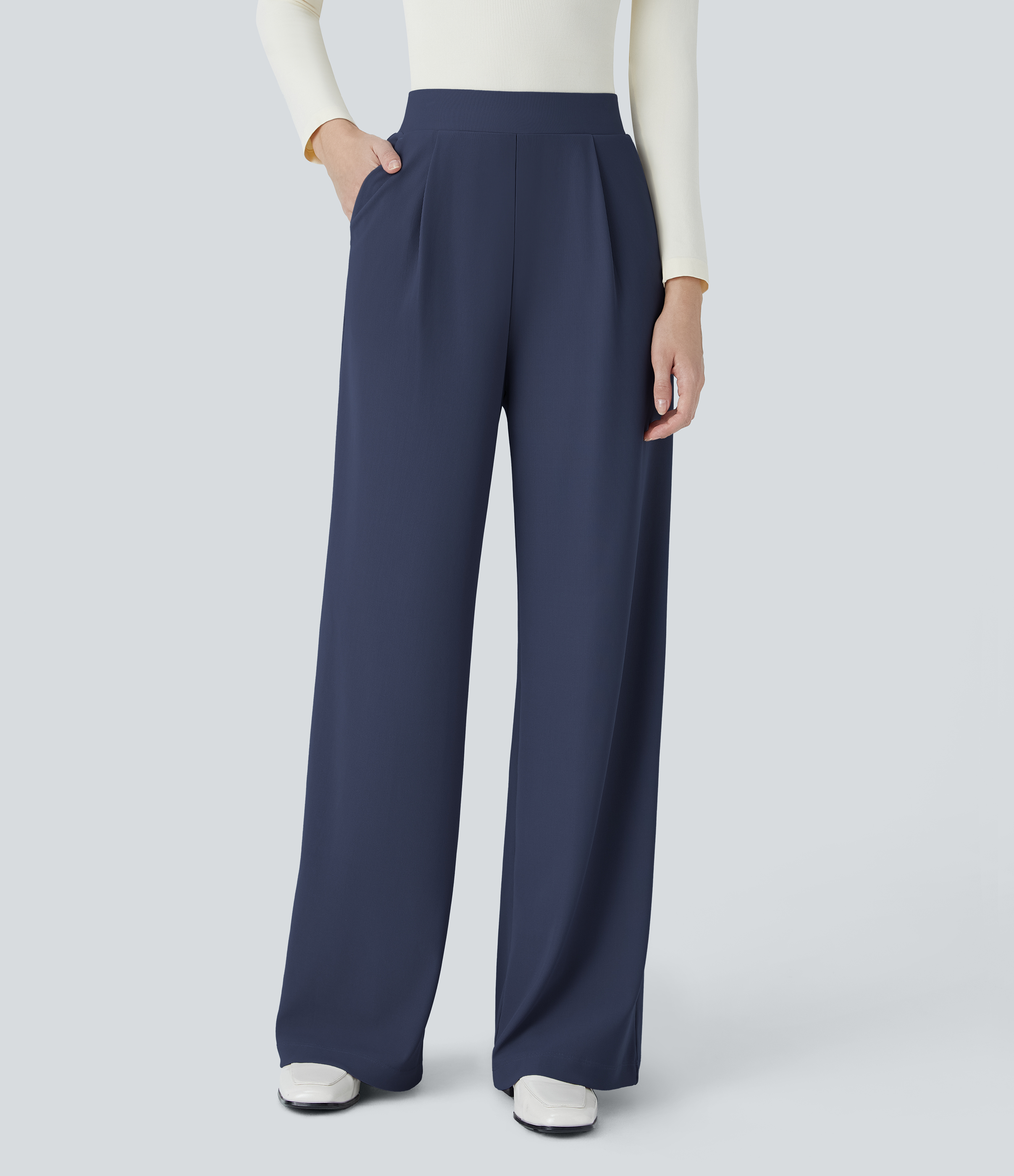 FlexHigh Waisted Body Sculpt Waist-Slimming Pocket Wide Leg Micro Waffle Work Pants