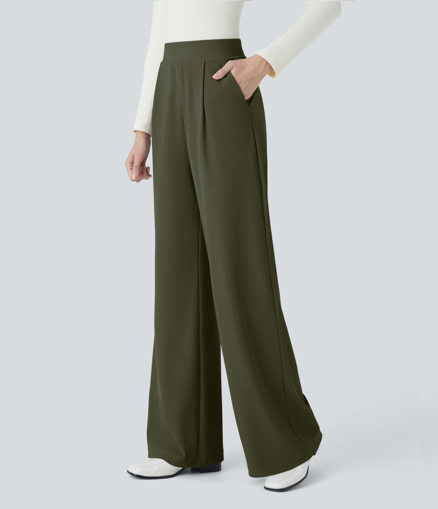 FlexHigh Waisted Body Sculpt Waist-Slimming Pocket Wide Leg Micro Waffle Work Pants