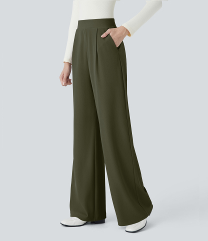 FlexHigh Waisted Body Sculpt Waist-Slimming Pocket Wide Leg Micro Waffle Work Pants