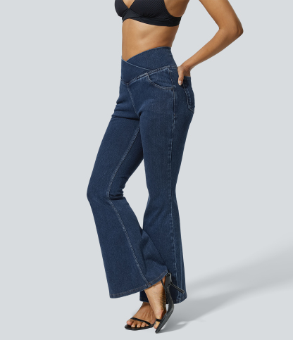 FlexHigh Waisted Crossover Pocket Washed Casual Jeans