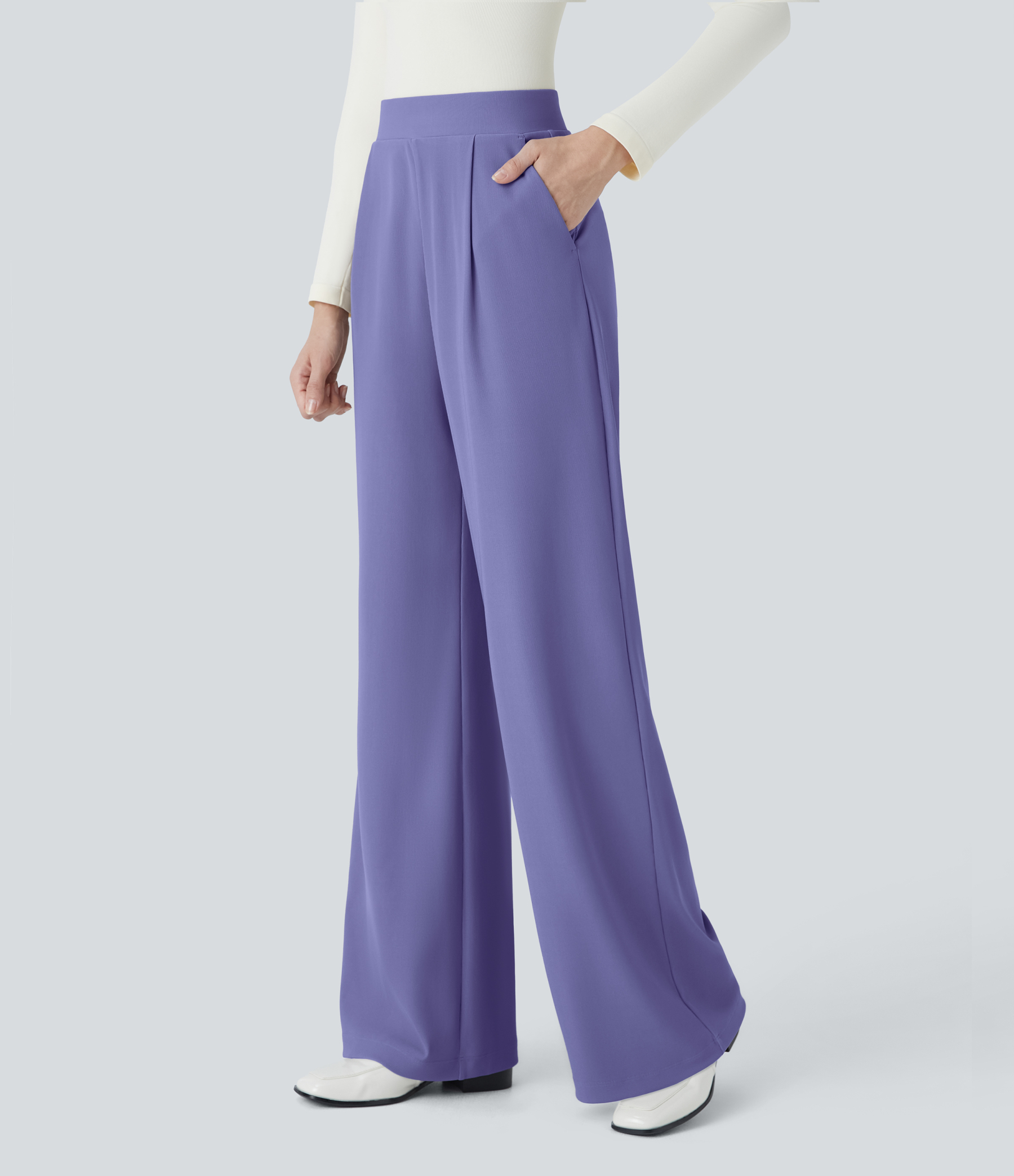 FlexHigh Waisted Body Sculpt Waist-Slimming Pocket Wide Leg Micro Waffle Work Pants