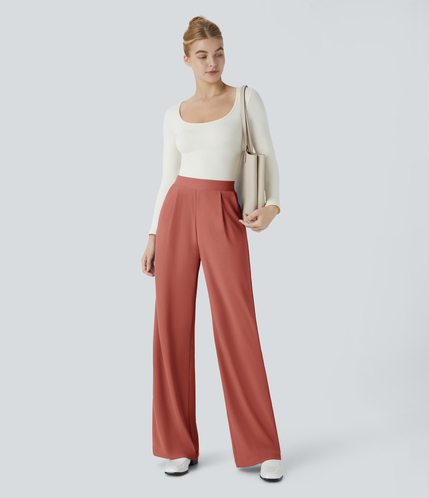 FlexHigh Waisted Body Sculpt Waist-Slimming Pocket Wide Leg Micro Waffle Work Pants