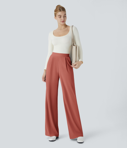 FlexHigh Waisted Body Sculpt Waist-Slimming Pocket Wide Leg Micro Waffle Work Pants