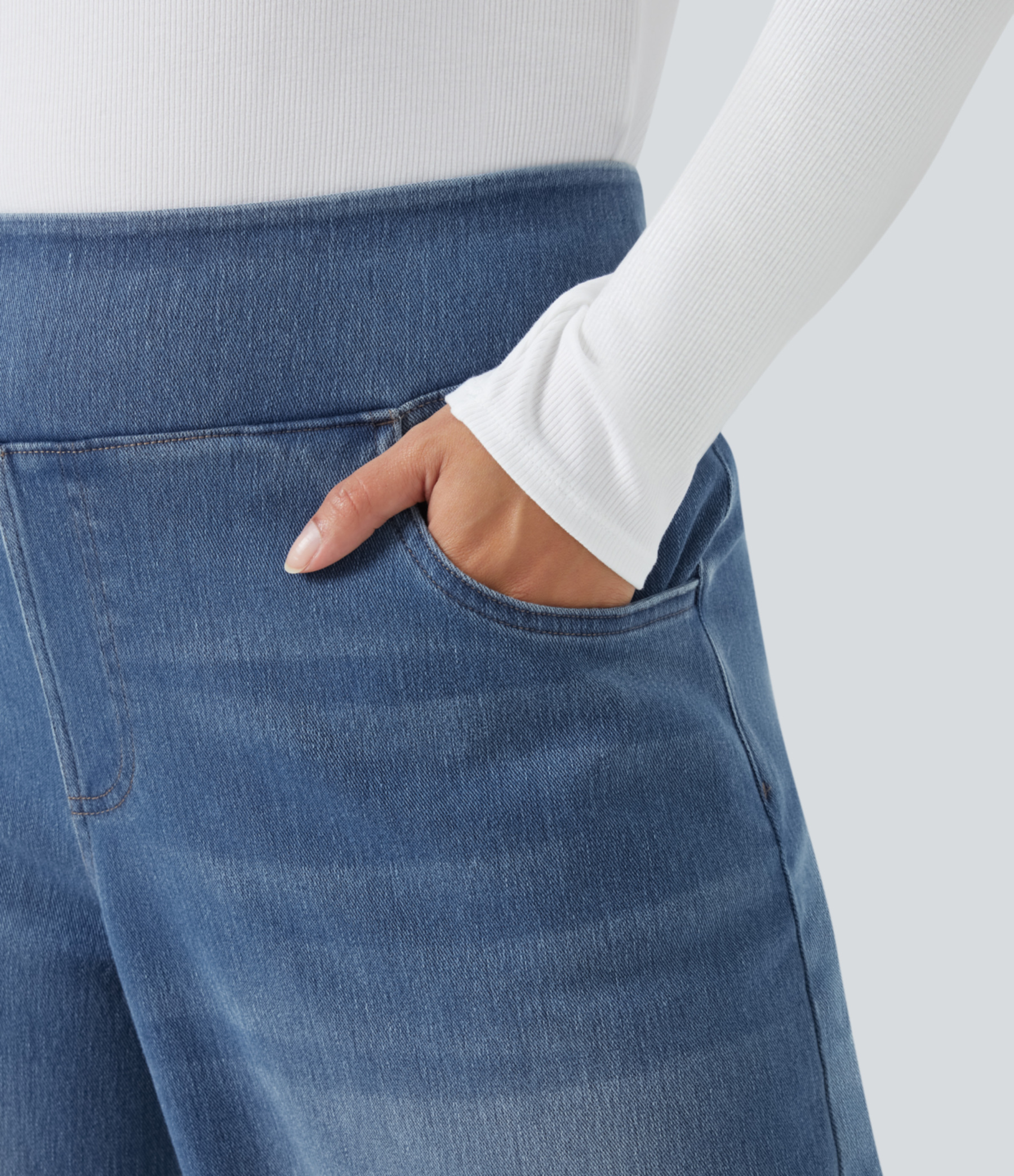 FlexHigh Waisted Pockets Baggy Wide Leg Washed Casual Plus Size Jeans