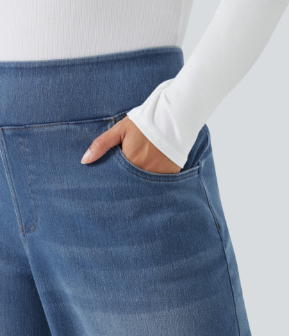 FlexHigh Waisted Pockets Baggy Wide Leg Washed Casual Plus Size Jeans