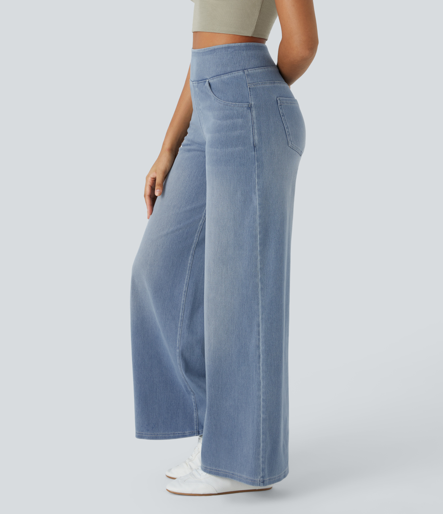 FlexHigh Waisted Pockets Baggy Wide Leg Washed Casual Jeans