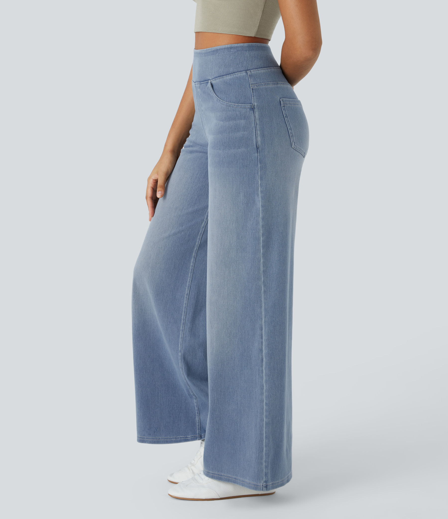 FlexHigh Waisted Pockets Baggy Wide Leg Washed Casual Jeans