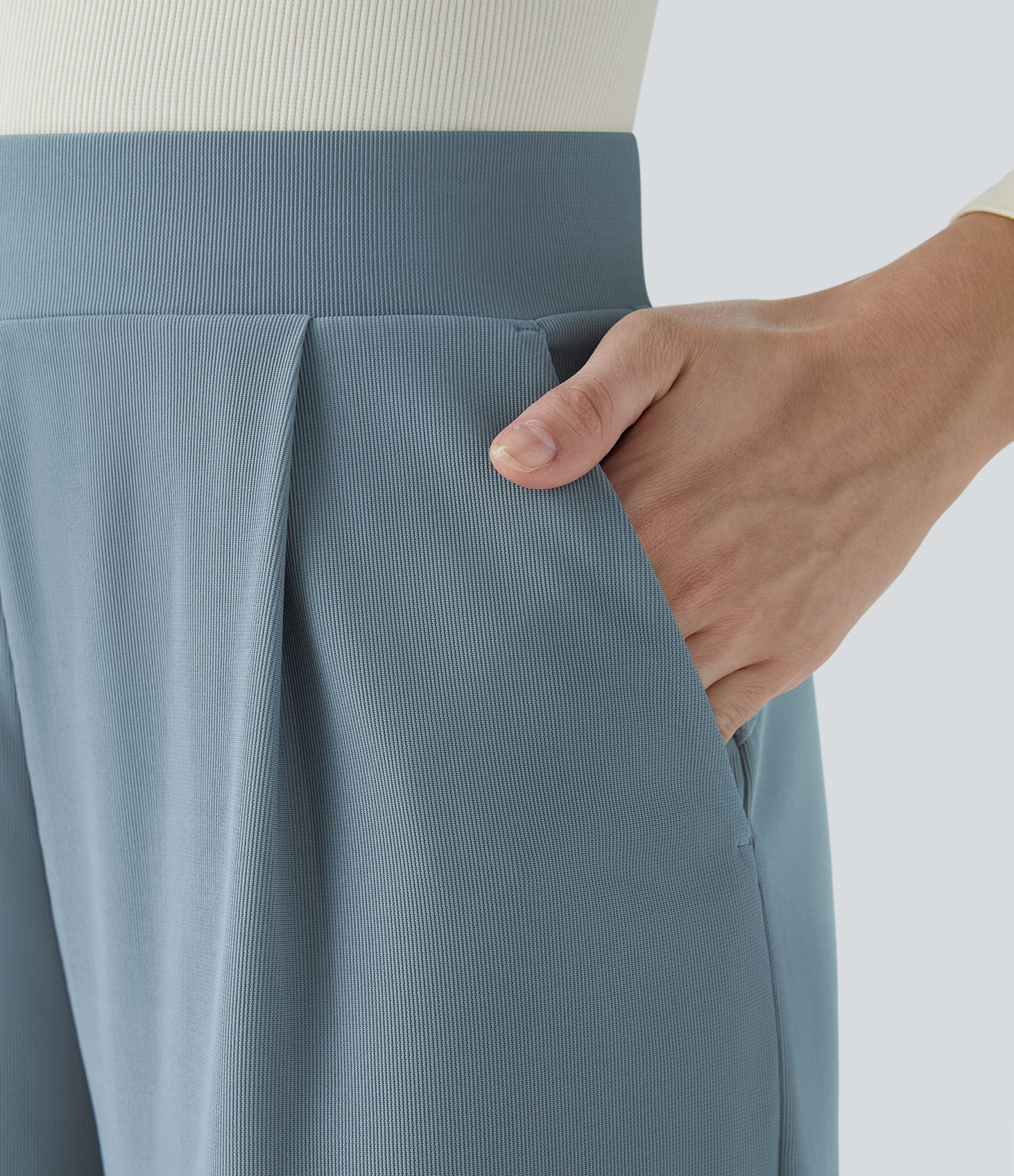 FlexHigh Waisted Body Sculpt Waist-Slimming Pocket Wide Leg Micro Waffle Work Pants