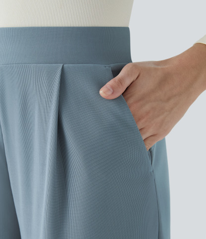 FlexHigh Waisted Body Sculpt Waist-Slimming Pocket Wide Leg Micro Waffle Work Pants