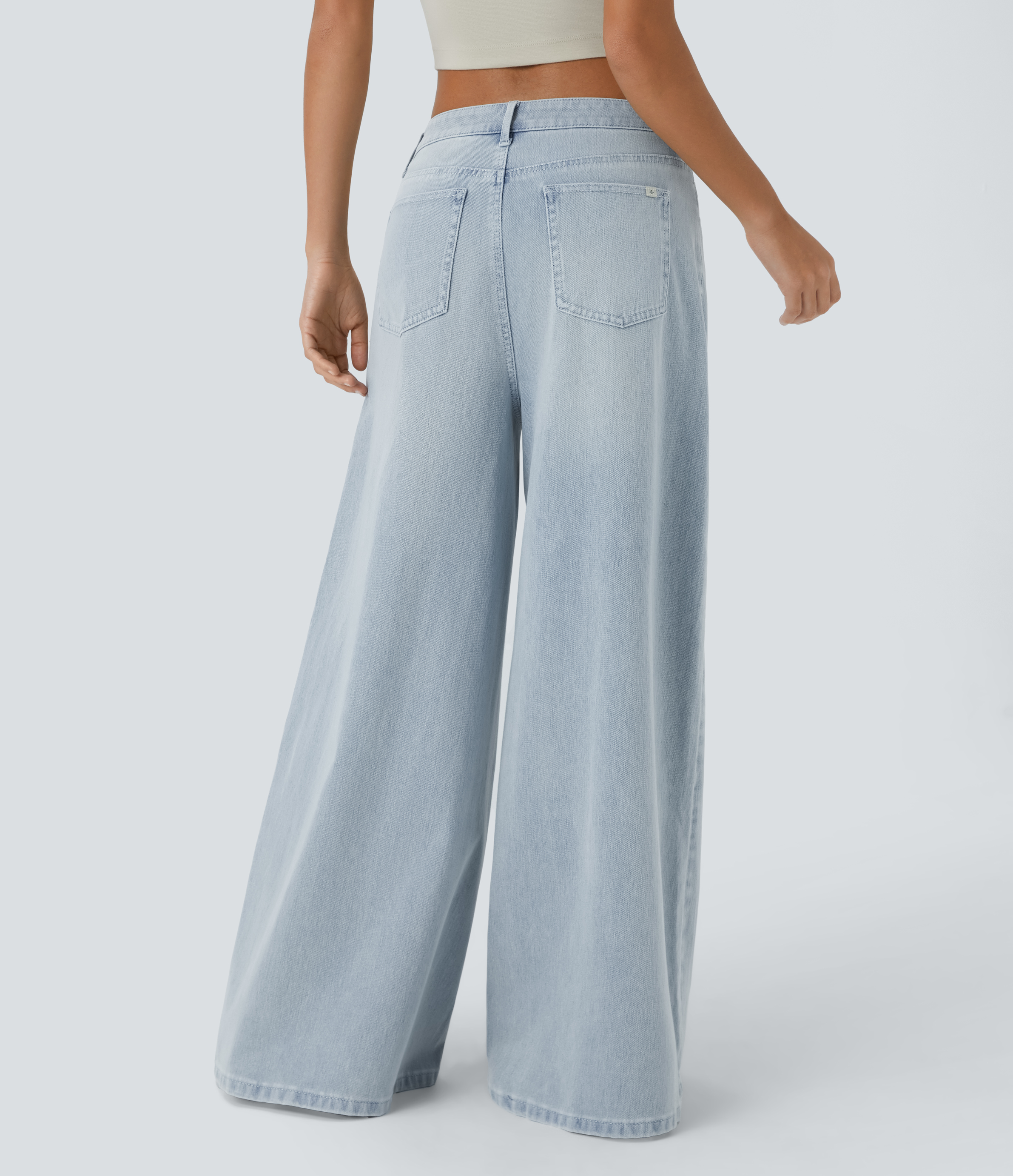 FlexMid Rise Zipper Pockets Baggy Wide Leg Washed Casual Jeans