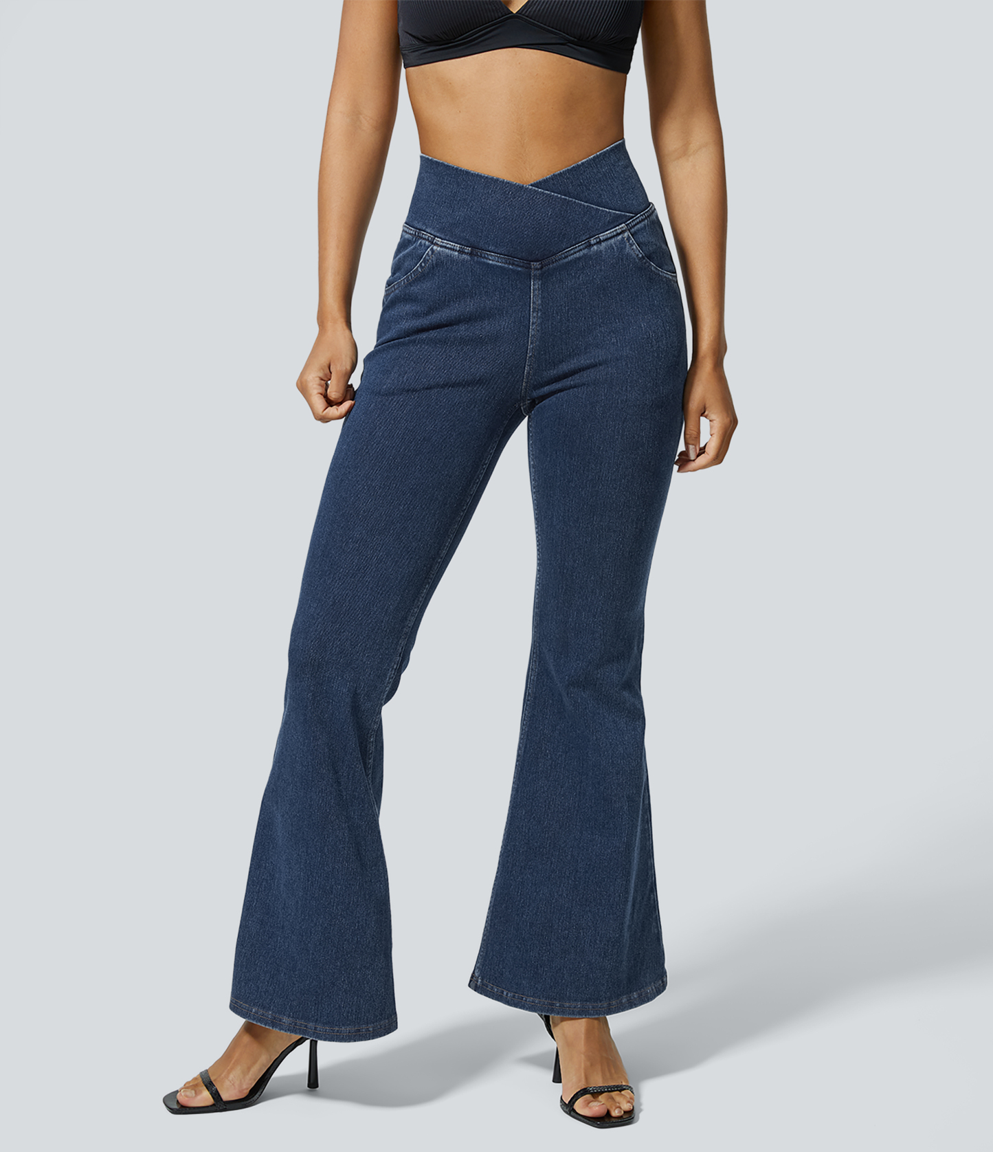 FlexHigh Waisted Crossover Pocket Washed Casual Jeans