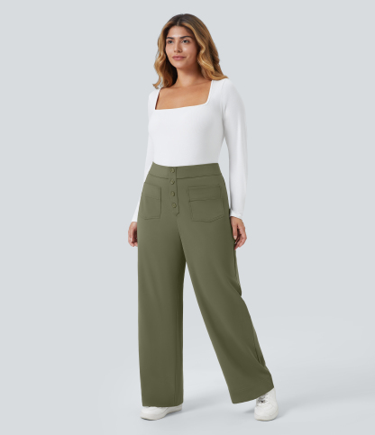 SoftlyZeroPlush Thermal High Waisted Pockets Straight Leg Casual Plus Size Pants
