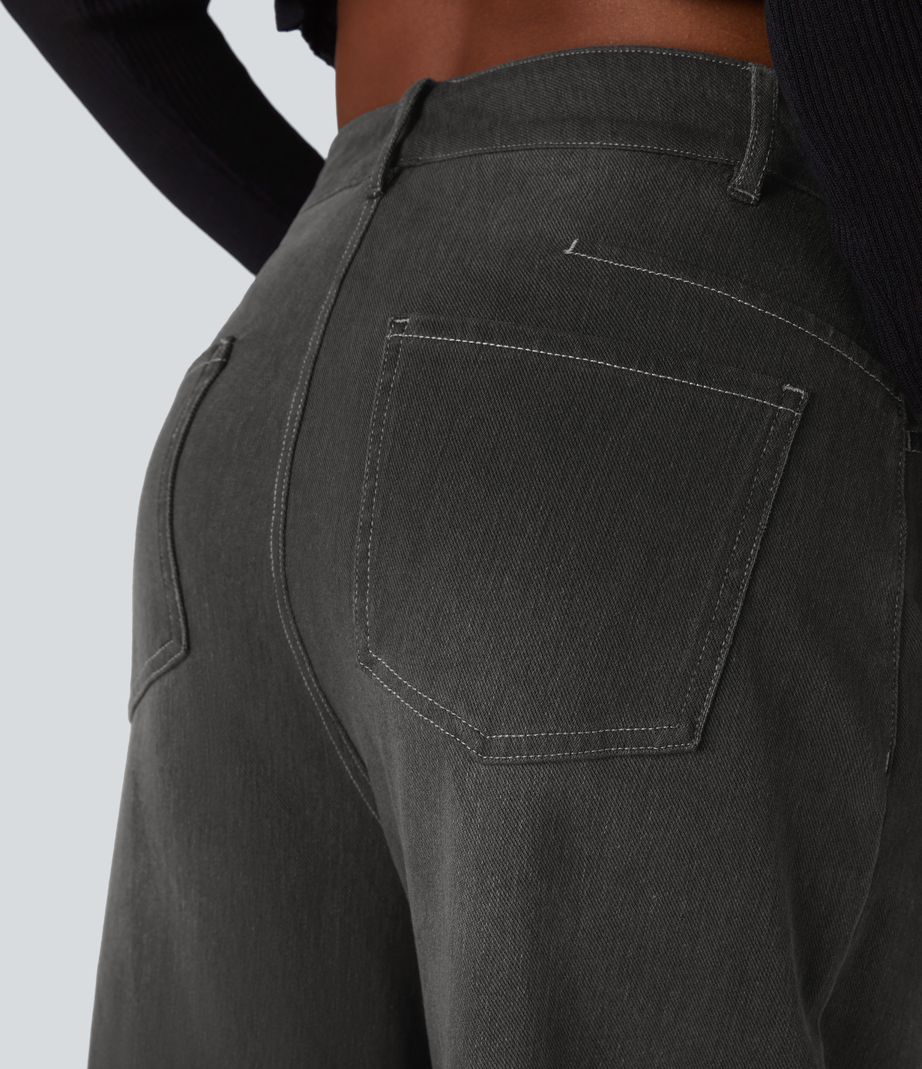 FlexMid Rise Pockets Barrel Leg Casual Jeans