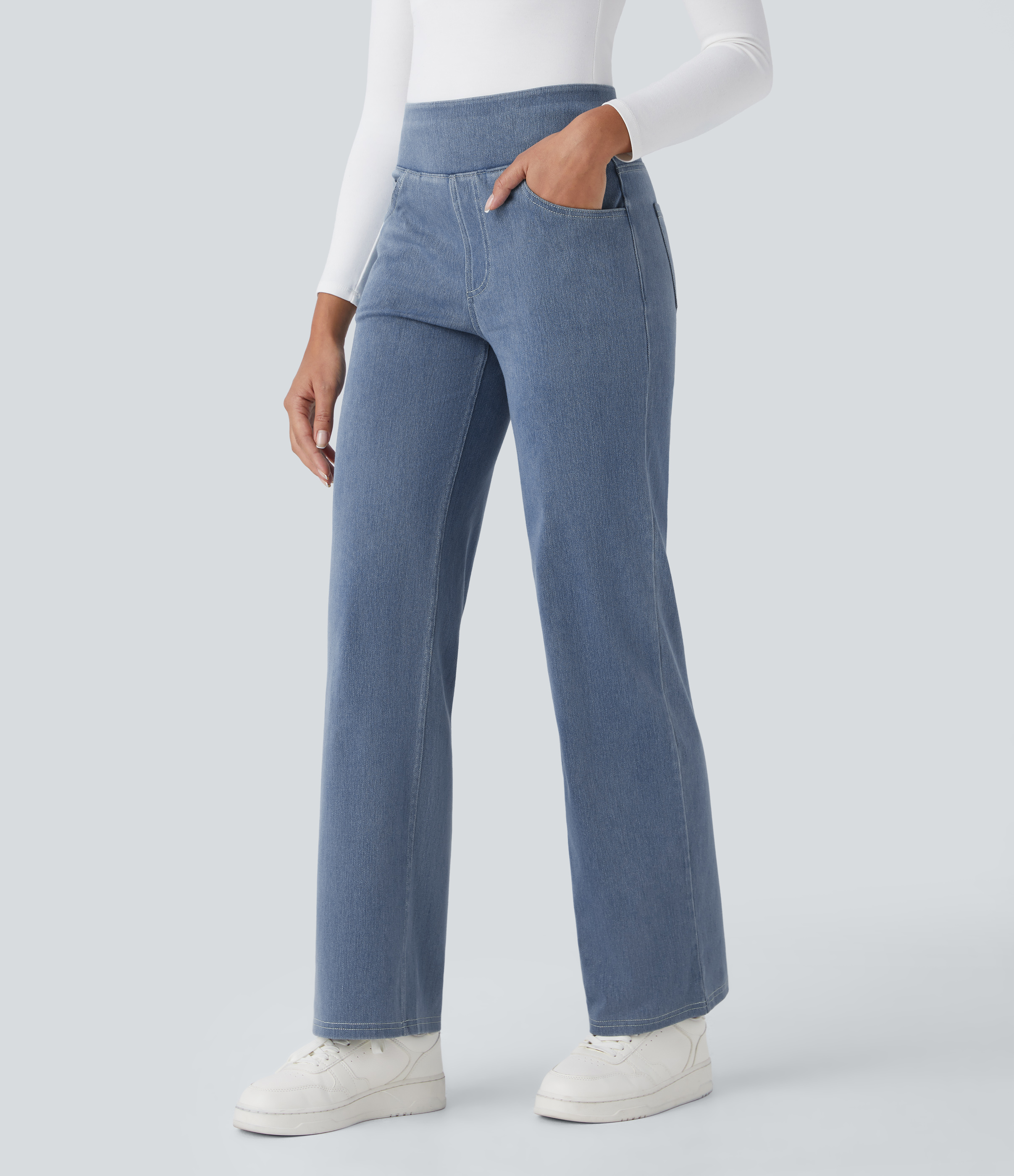 FlexHigh Waisted Pockets Straight Leg Work Jeans