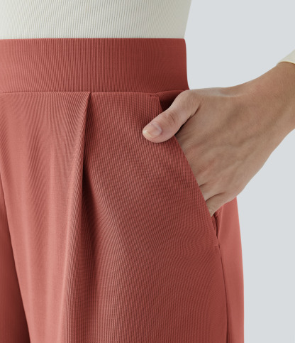 FlexHigh Waisted Body Sculpt Waist-Slimming Pocket Wide Leg Micro Waffle Work Pants