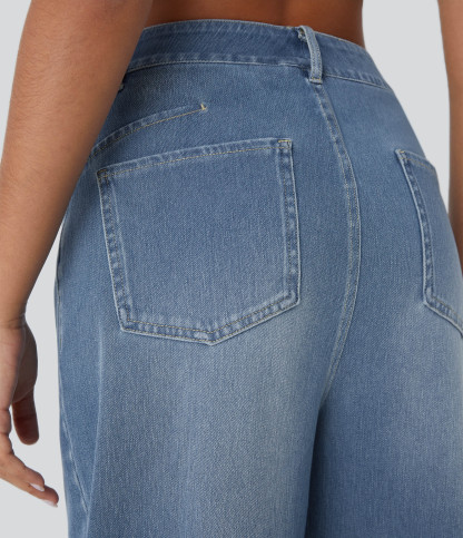 FlexMid Rise Pockets Barrel Leg Casual Jeans