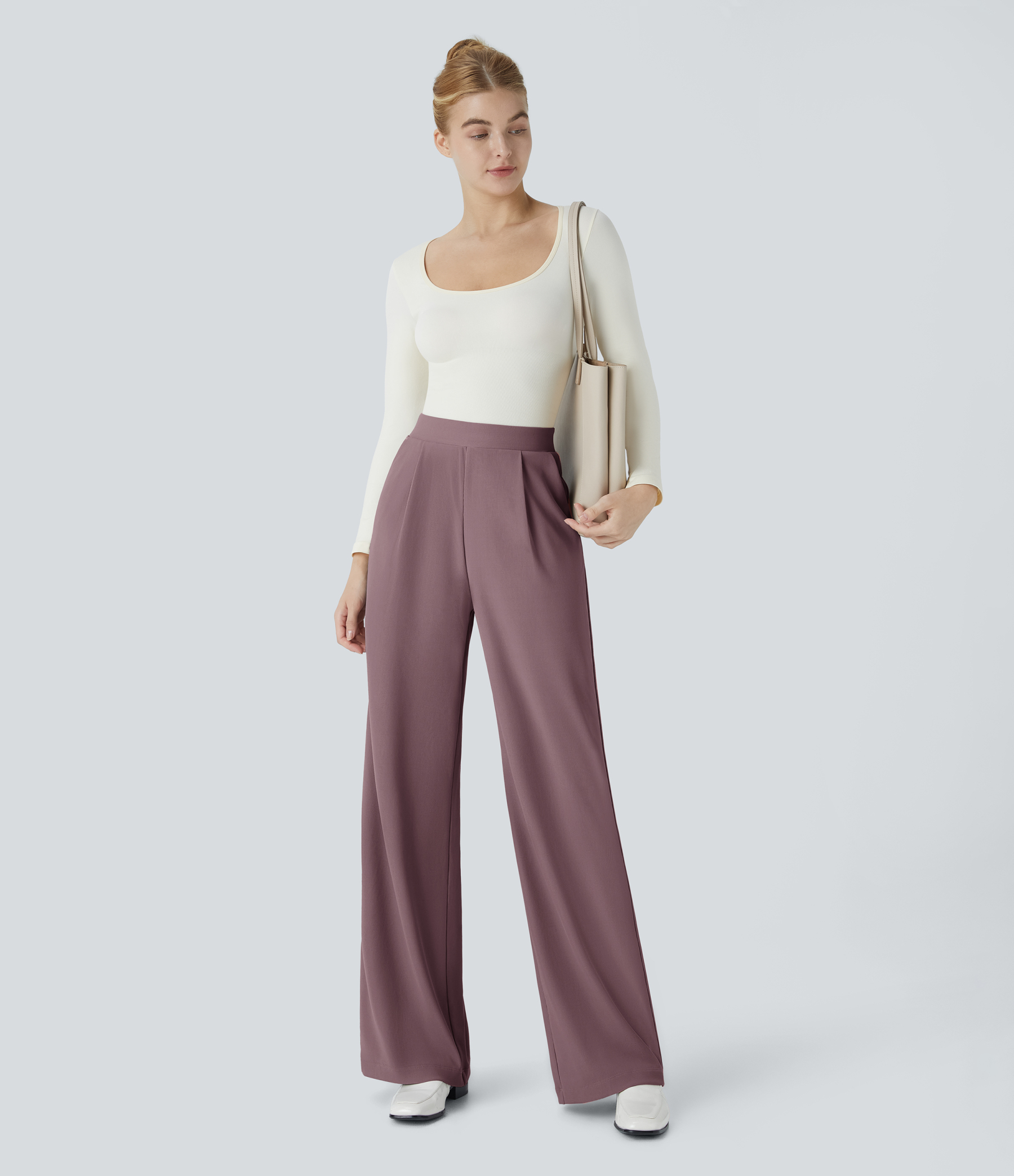 FlexHigh Waisted Body Sculpt Waist-Slimming Pocket Wide Leg Micro Waffle Work Pants