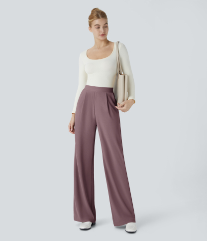 FlexHigh Waisted Body Sculpt Waist-Slimming Pocket Wide Leg Micro Waffle Work Pants