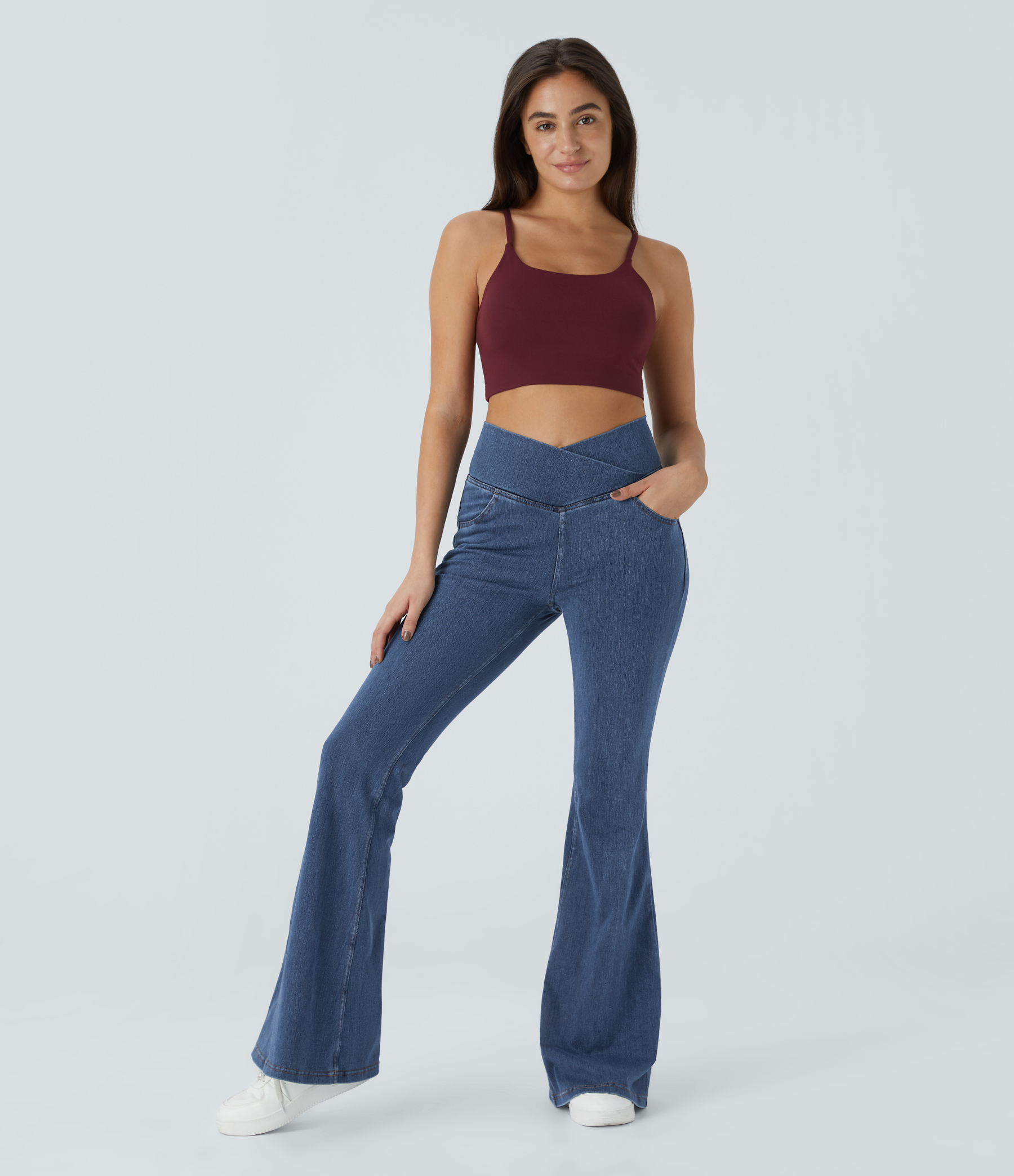FlexHigh Waisted Crossover Pocket Washed Casual Jeans