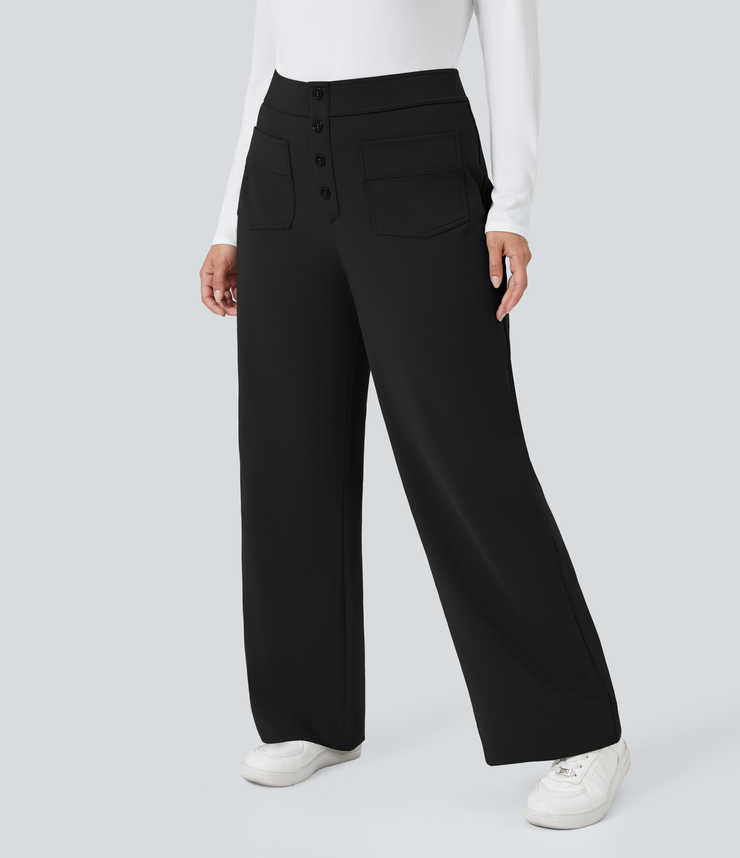 SoftlyZeroPlush Thermal High Waisted Pockets Straight Leg Casual Plus Size Pants