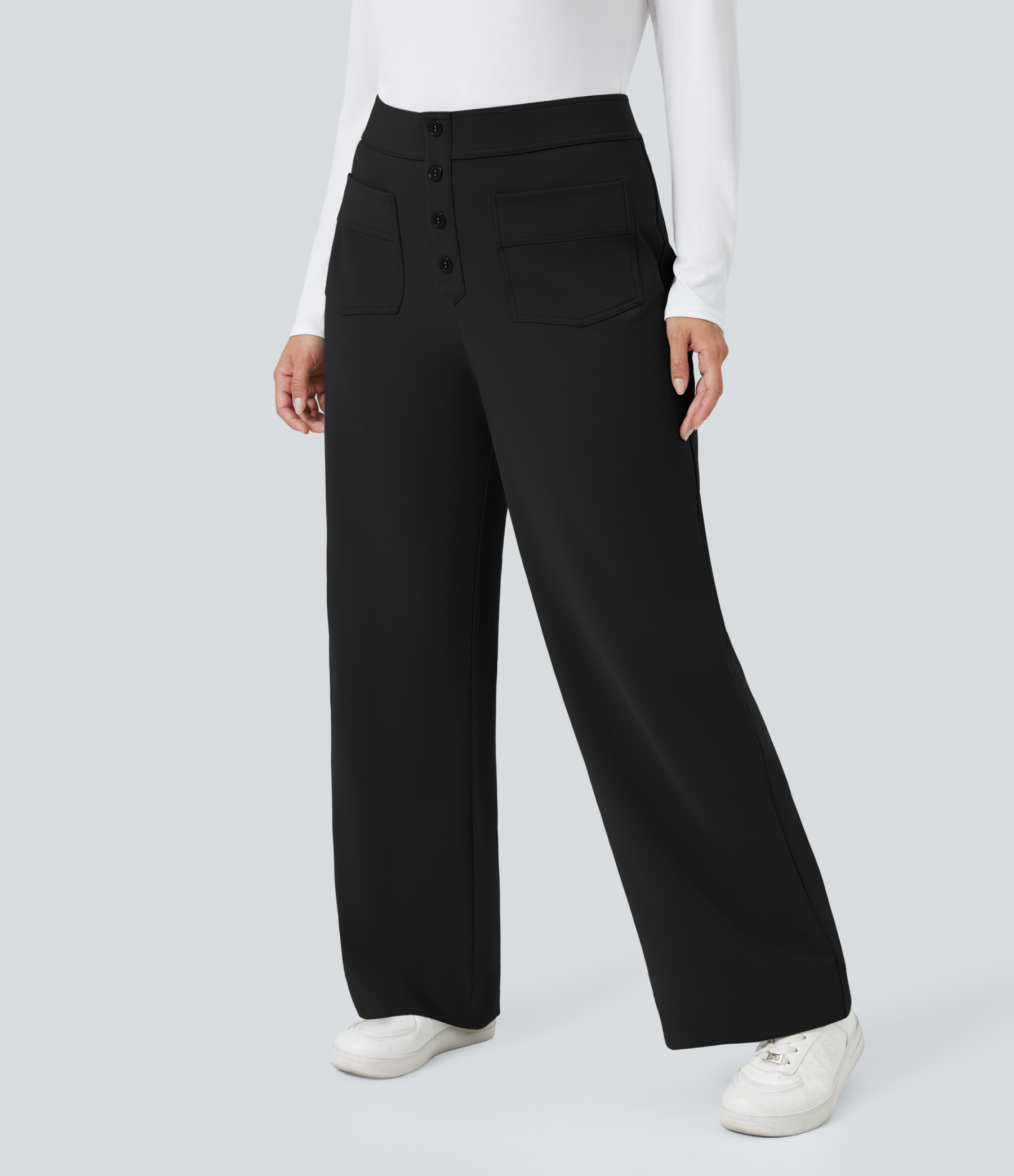 SoftlyZeroPlush Thermal High Waisted Pockets Straight Leg Casual Plus Size Pants