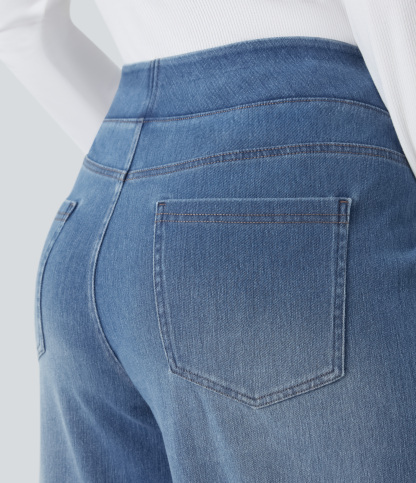 FlexHigh Waisted Pockets Baggy Wide Leg Washed Casual Plus Size Jeans