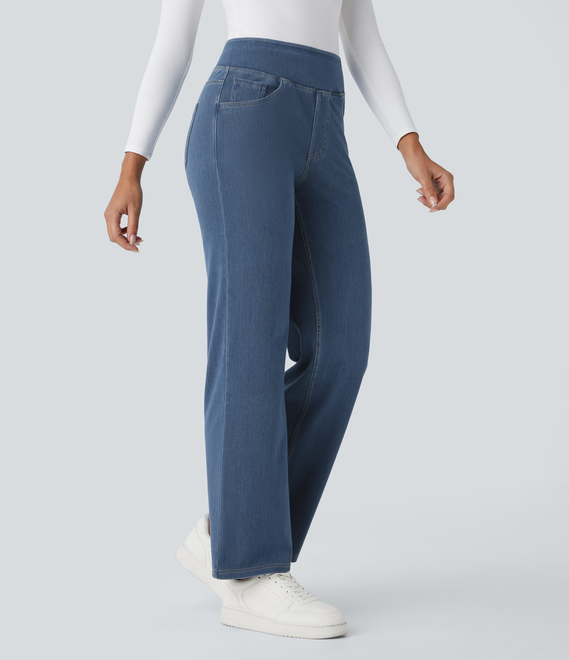 FlexHigh Waisted Pockets Straight Leg Work Jeans
