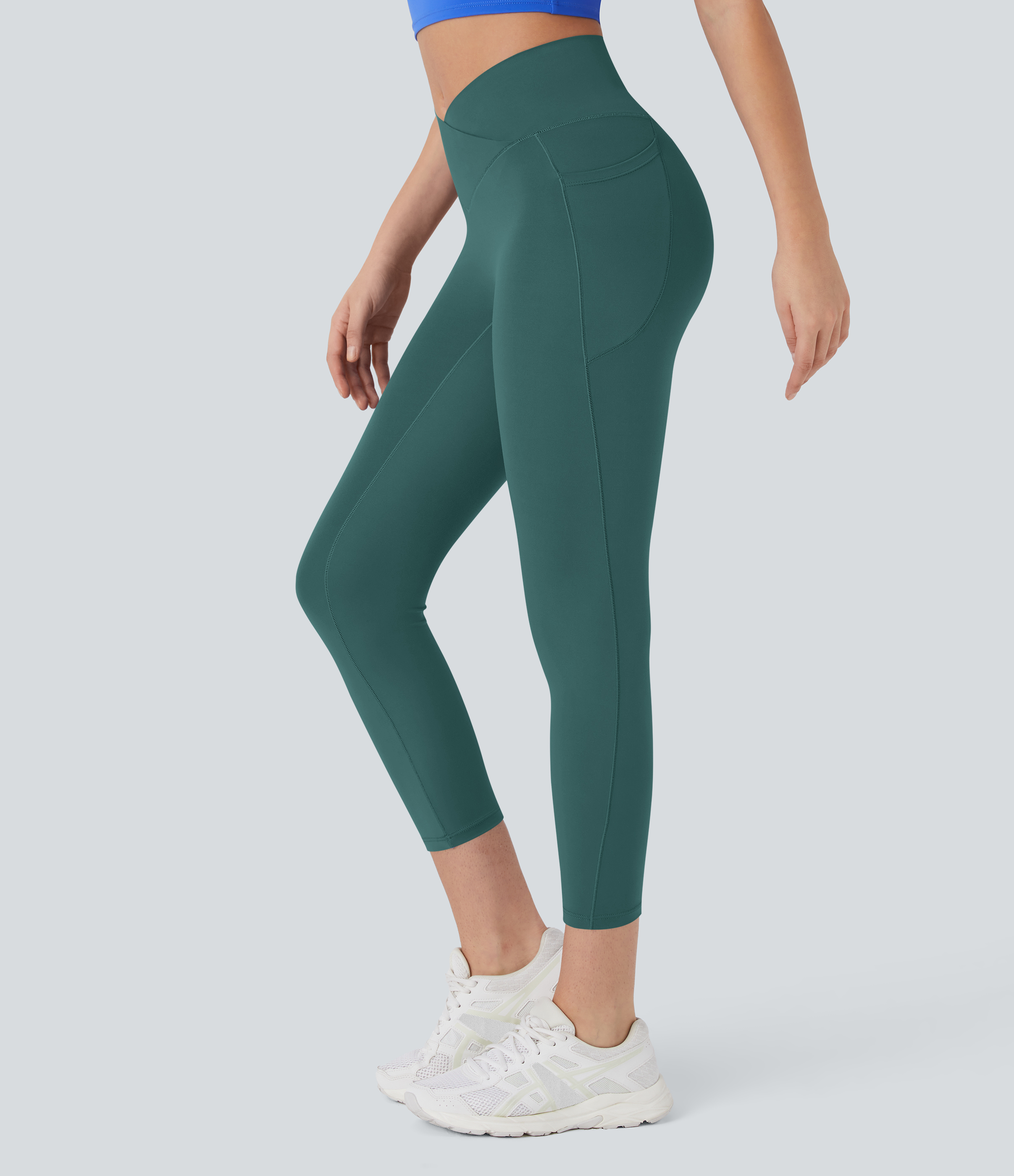 SoftlyZeroHigh Waisted Crossover Pocket Capri Yoga Leggings-UPF50+