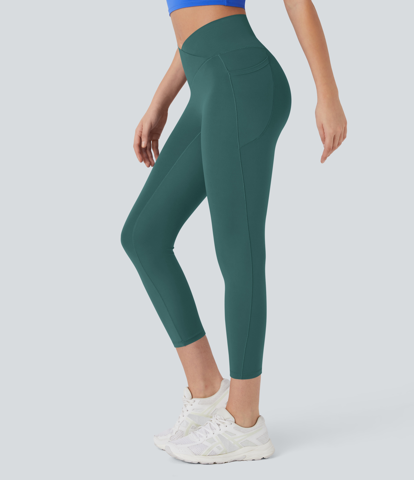 SoftlyZeroHigh Waisted Crossover Pocket Capri Yoga Leggings-UPF50+