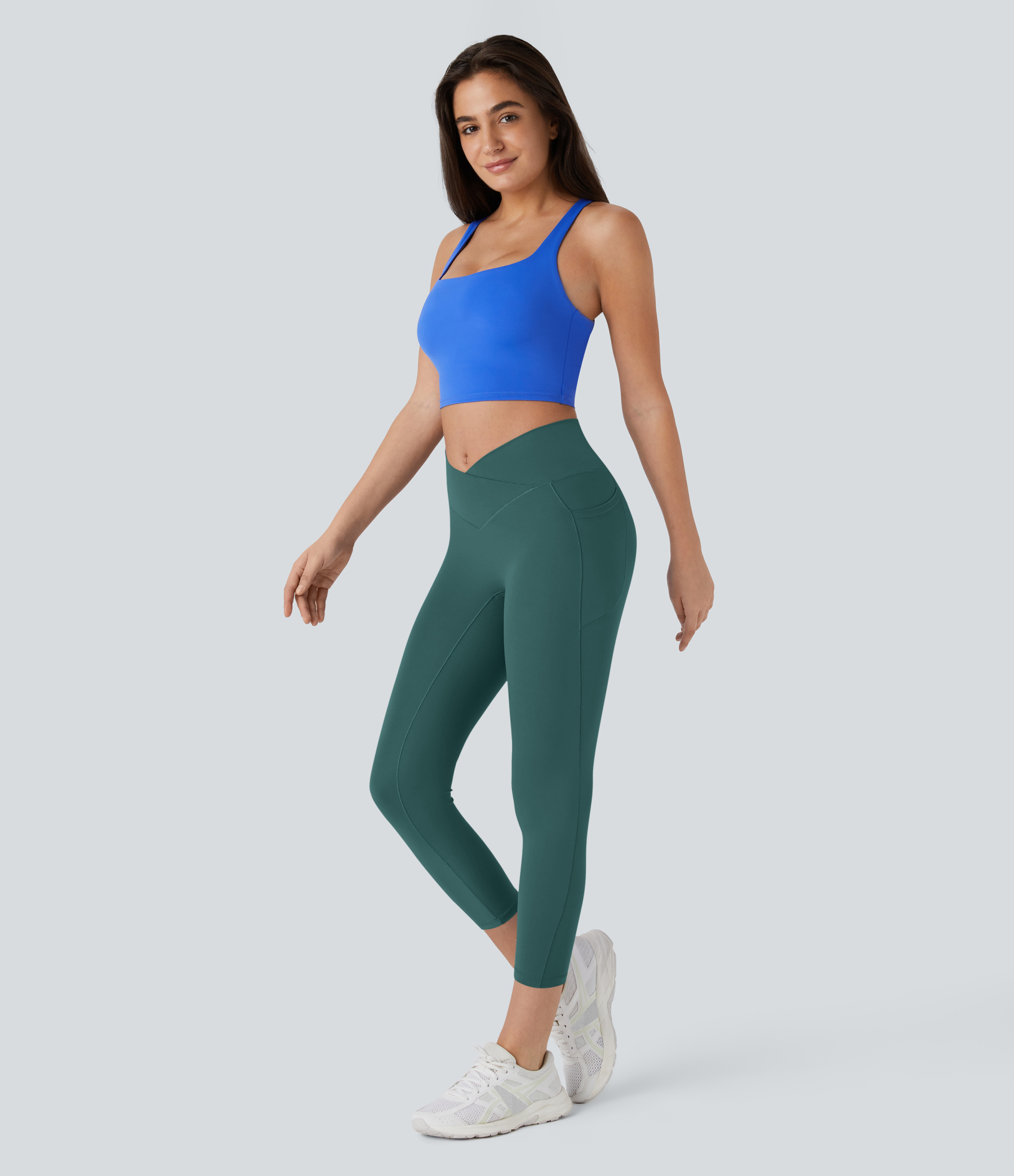 SoftlyZeroHigh Waisted Crossover Pocket Capri Yoga Leggings-UPF50+