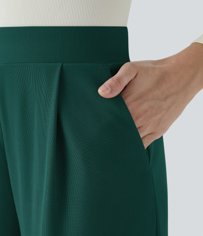 FlexHigh Waisted Body Sculpt Waist-Slimming Pocket Wide Leg Micro Waffle Work Pants