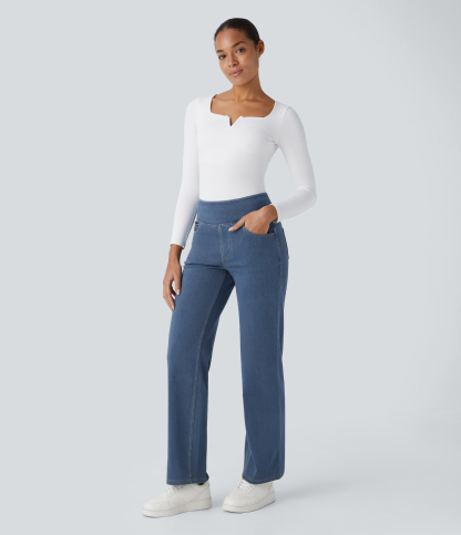 FlexHigh Waisted Pockets Straight Leg Work Jeans