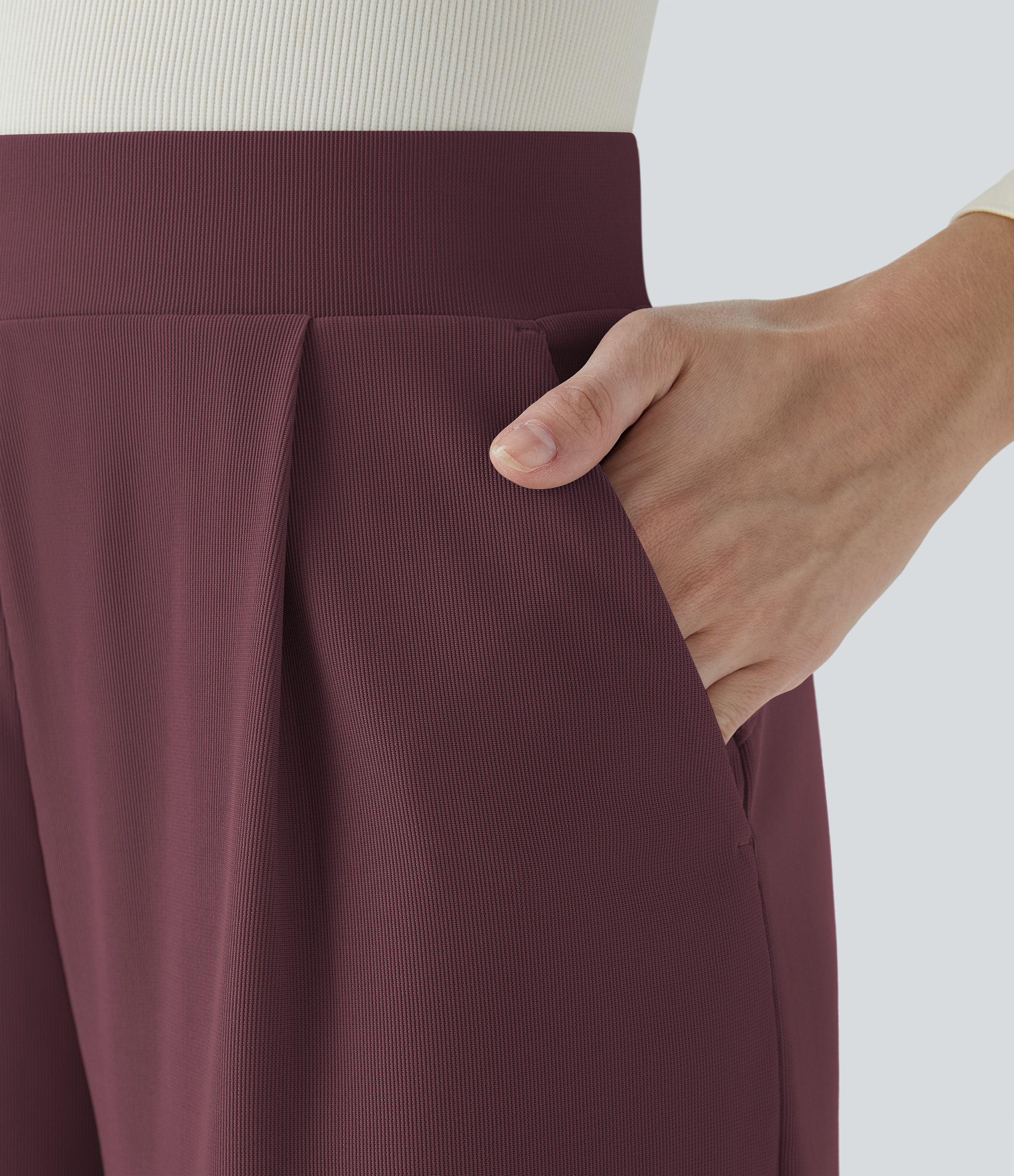 FlexHigh Waisted Body Sculpt Waist-Slimming Pocket Wide Leg Micro Waffle Work Pants