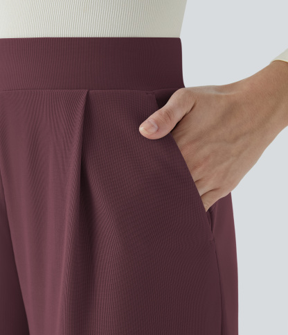 FlexHigh Waisted Body Sculpt Waist-Slimming Pocket Wide Leg Micro Waffle Work Pants