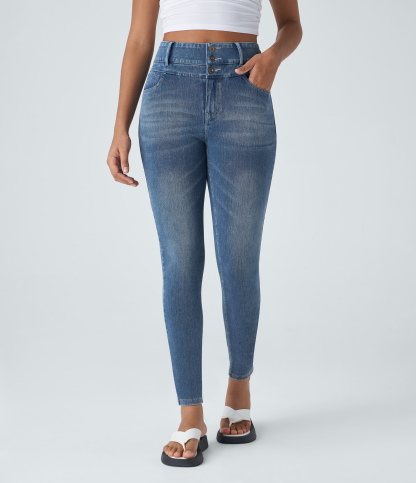 FlexHigh Waisted Zipper Pockets Casual Skinny Jeans
