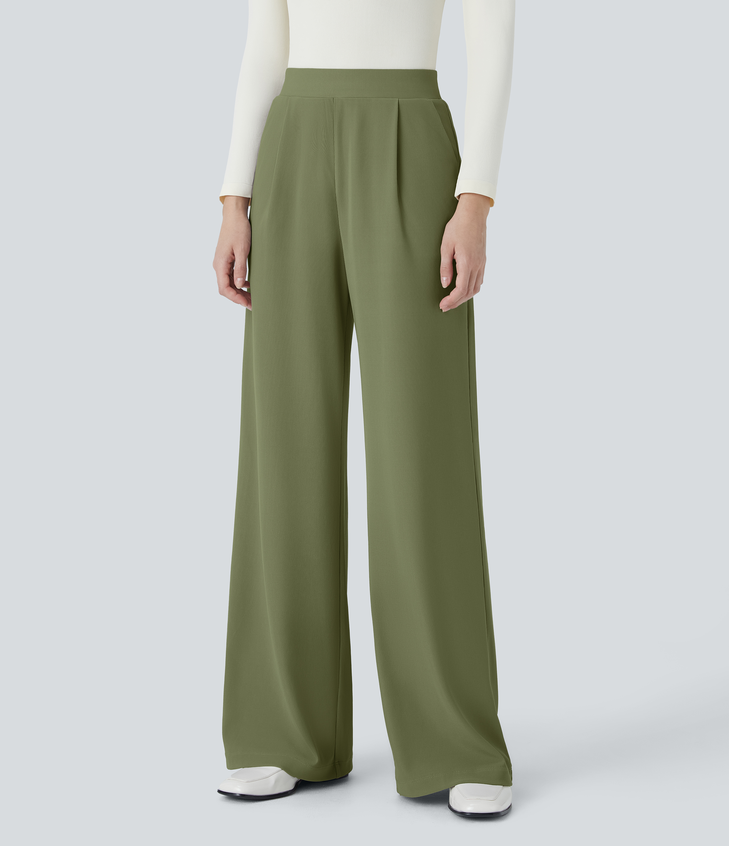 FlexHigh Waisted Body Sculpt Waist-Slimming Pocket Wide Leg Micro Waffle Work Pants