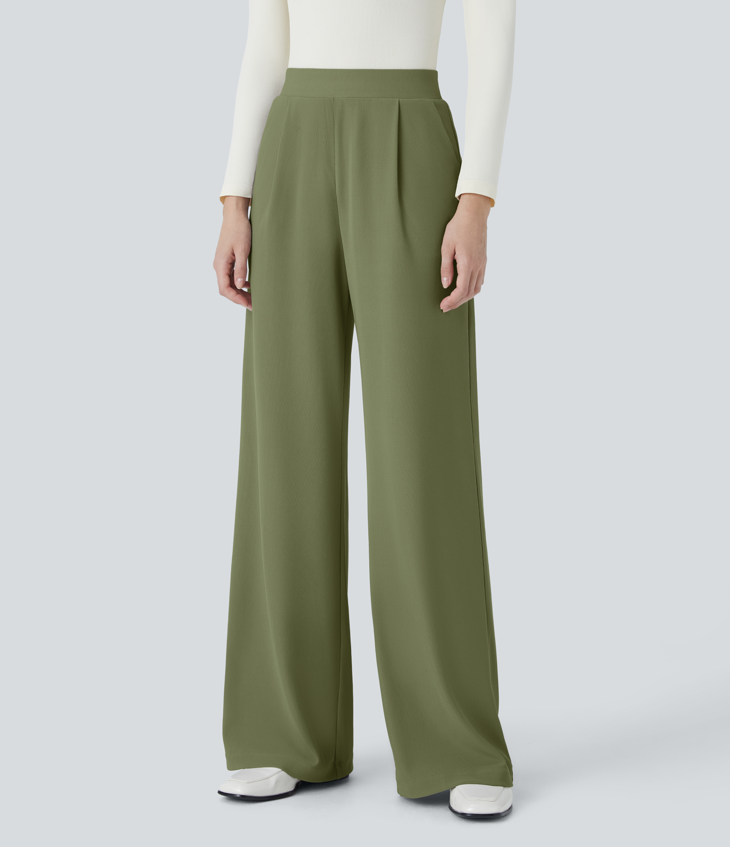 FlexHigh Waisted Body Sculpt Waist-Slimming Pocket Wide Leg Micro Waffle Work Pants