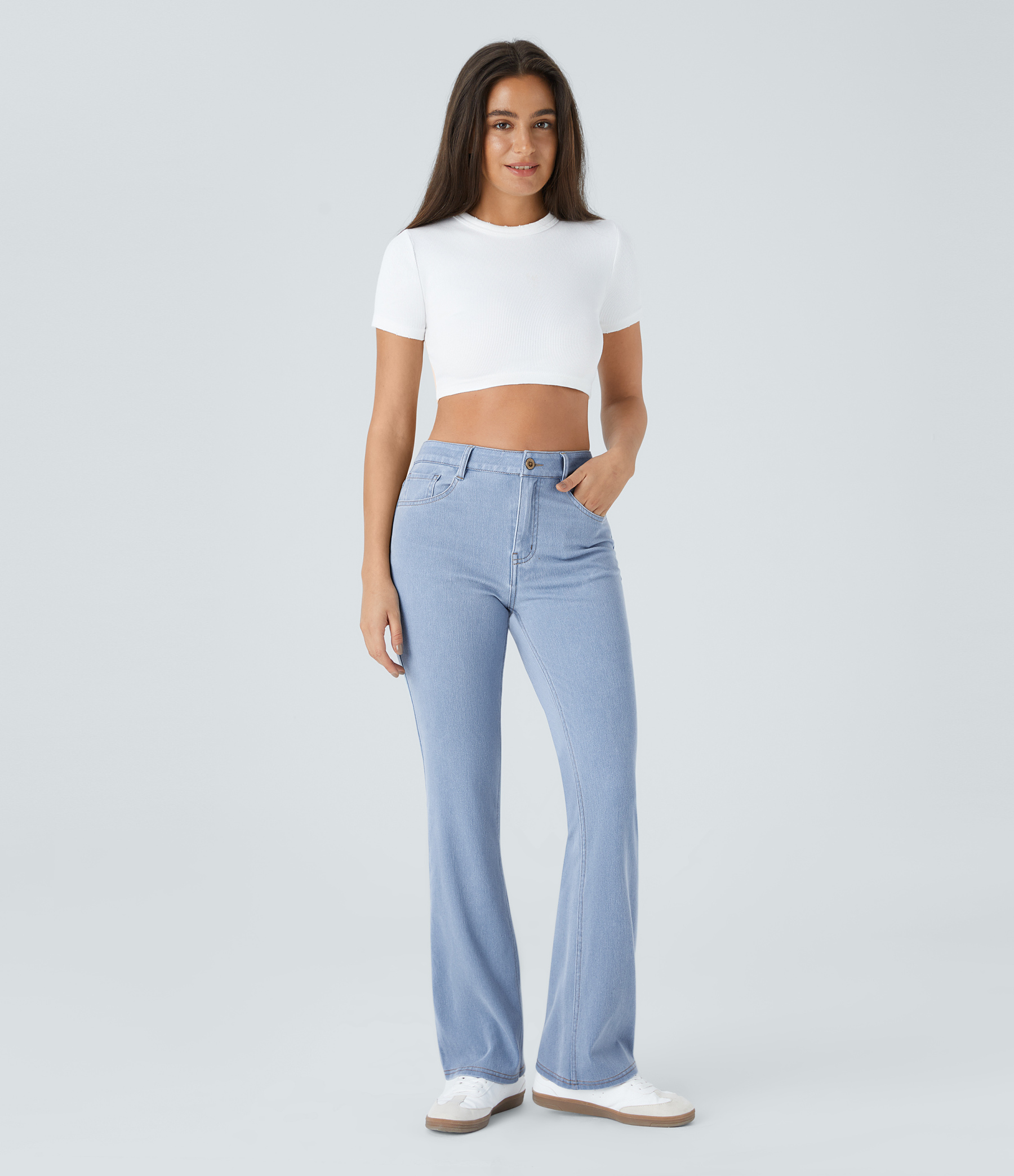 FlexMid Rise Pockets Casual Bootcut Jeans